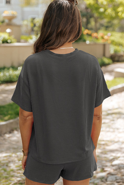 Relaxed Fit Striped Knit Sequin Animal Patch Two Piece Lounge Set